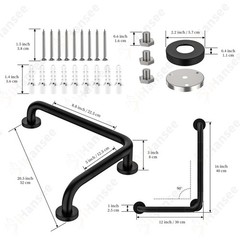 L-Shaped Angled Grab Bar 12×16 Inch Matte Black Anti-Slip Knurled Shower Hand…