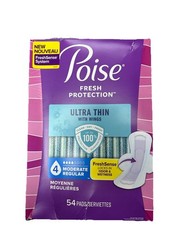54 Count Poise Ultra Thin Incontinence & Postpartum Pads with Wings for Bladder