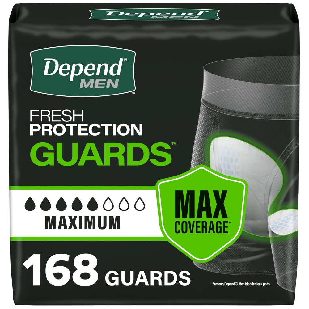 Depend Guards Incontinence Pads for Men, Maximum Absorbency, 168 Count, Packagi