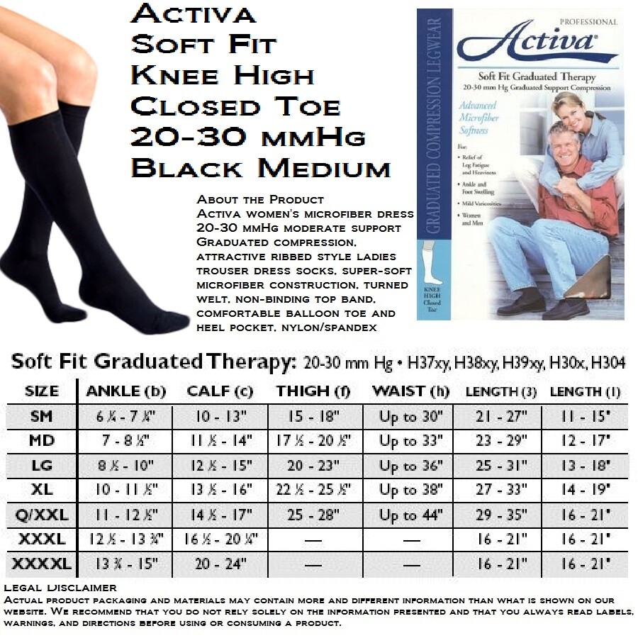 Activa Soft Fit Knee High Closed Toe 20-30mmHg Black Medium
