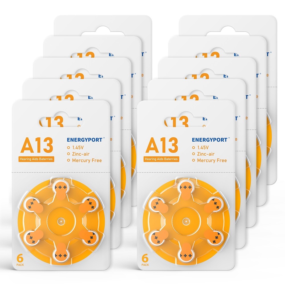 60PC Size 13 Hearing Aid Batteries A13 PR48 1.45V Zinc Air Mercury Free Exp 2028