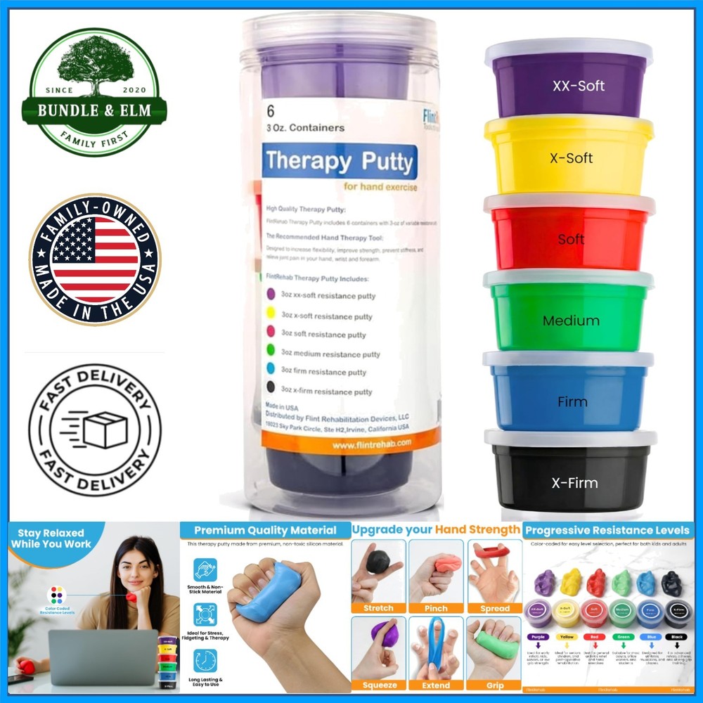 Exercise Putty for Hand Strength, 6 Pack of Non-Toxic Therapy Putty, 3 Oz Each
