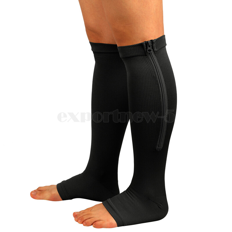 Zipper Open Toe Compression Socks 20-30mmHg Calf Leg Ankle Support Stocking