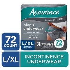 Assurance Mens Incontinence Underwear Large 72 Count Value Pack