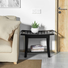 Bamboo Shower Bench inside Shower Stool with Space-Efficient Storage Shelf, Show
