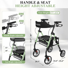 Ultra Lightweight Rollator Walker for Seniors with Seat – Sage Green