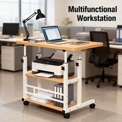 Medical Overbed Bedside Table W/ Two Shelves & Wheels Hospital & Home Use