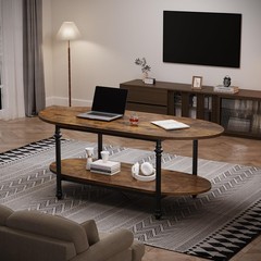 Garveehome Oval Coffee Brown Table Unique Tea Table 47.2 Cocktail Table Storage