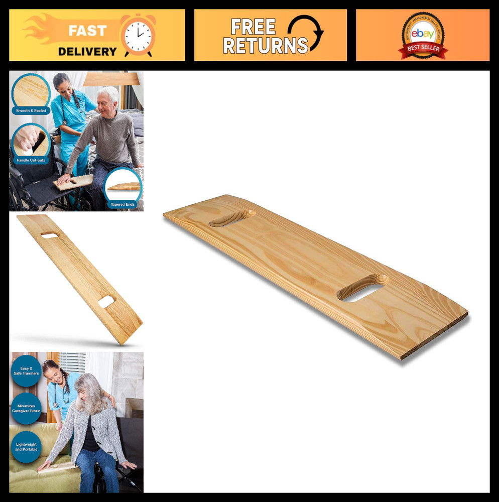 Heavy-Duty Wooden Transfer Slide Board for Seniors & Handicap, 440 lb Capacity,