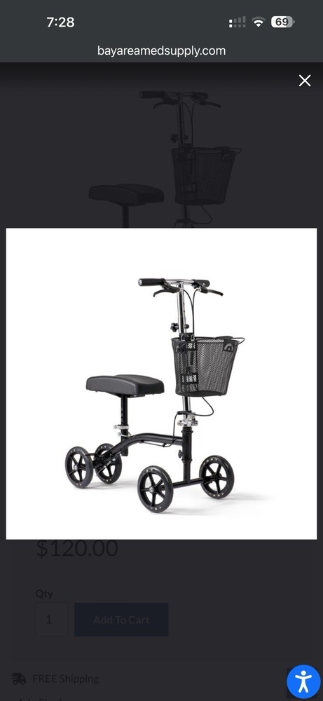Specialty Knee Walker 4-Wheel Scooter, Black, Basket & Handbrakes Adult/Senior