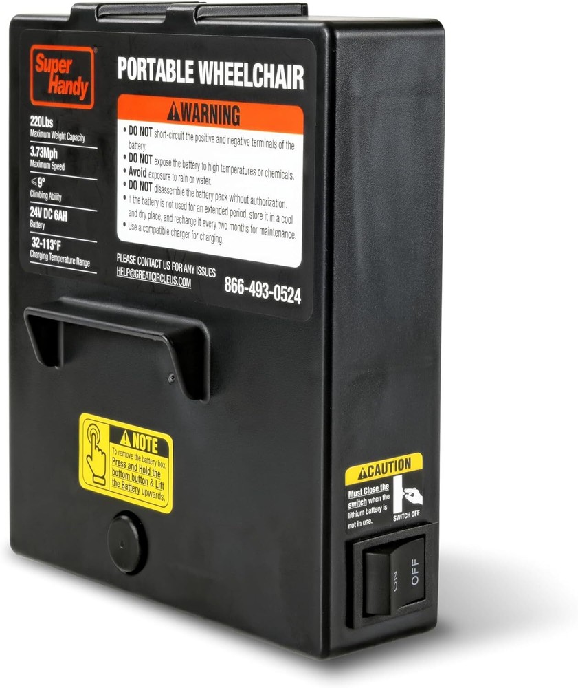 SuperHandy Extended-Life Wheelchair Battery – 24V 6Ah Lithium, Lightweight &