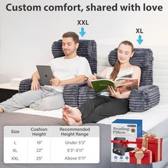 22″ XL Back Pillow for Bed Sitting Up, Reading Pillow with Built-in Arms,