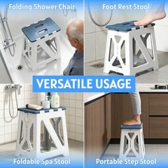 Folding Shower Stool – Foldable & Anti-Slip Shower Chair for Rectangular – Blue