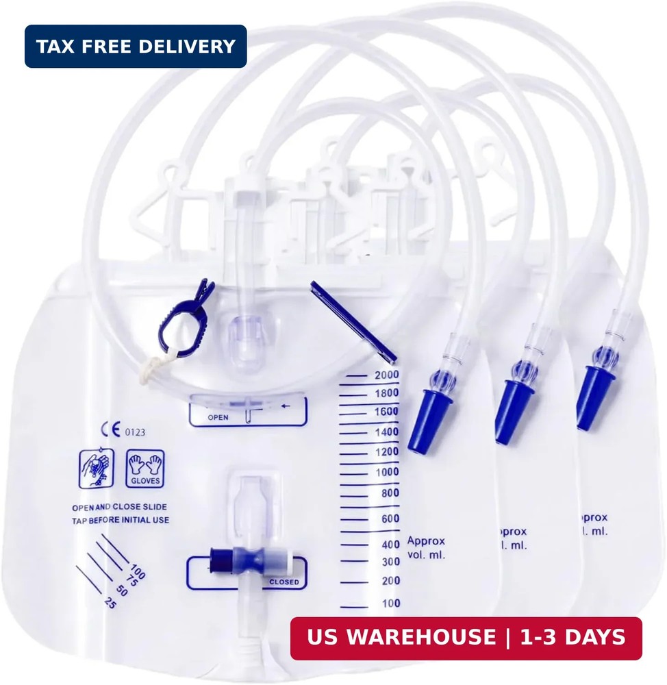 2000mL Catheter Bags for Men, 3-Pack Professional Urinary Drainage Bags with Ant