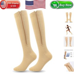 Nylon Zipper Compression Socks Support Graduated Stockings Mens Womens 20-30mmHg
