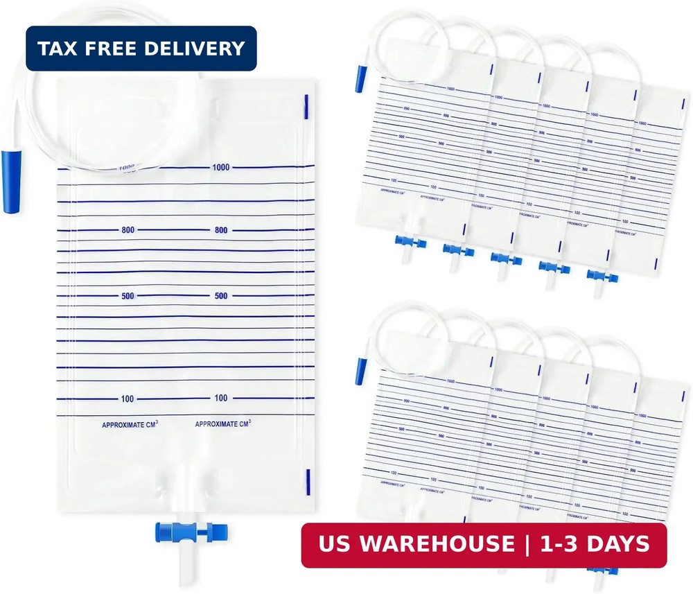 10 Pack Urinary Drainage Bags 1000ML Catheter Bags with Anti-Reflux Valve | Cath