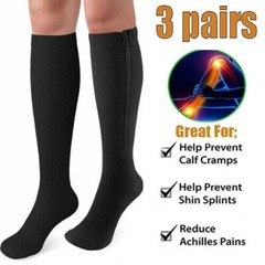 Closed Toe Zipper Compression Socks,3 Pairs 15-20mmHg Cycling,Athletic Men Women
