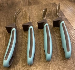 Special Supplies Adaptive Utensils 4 Pc Set UnWeighted NonSlip Handle Teal Gray