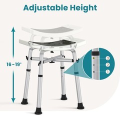 Adjustable Shower Chair Shower Stool Padded Bath Seat for Elderly, Up to 500 Lbs