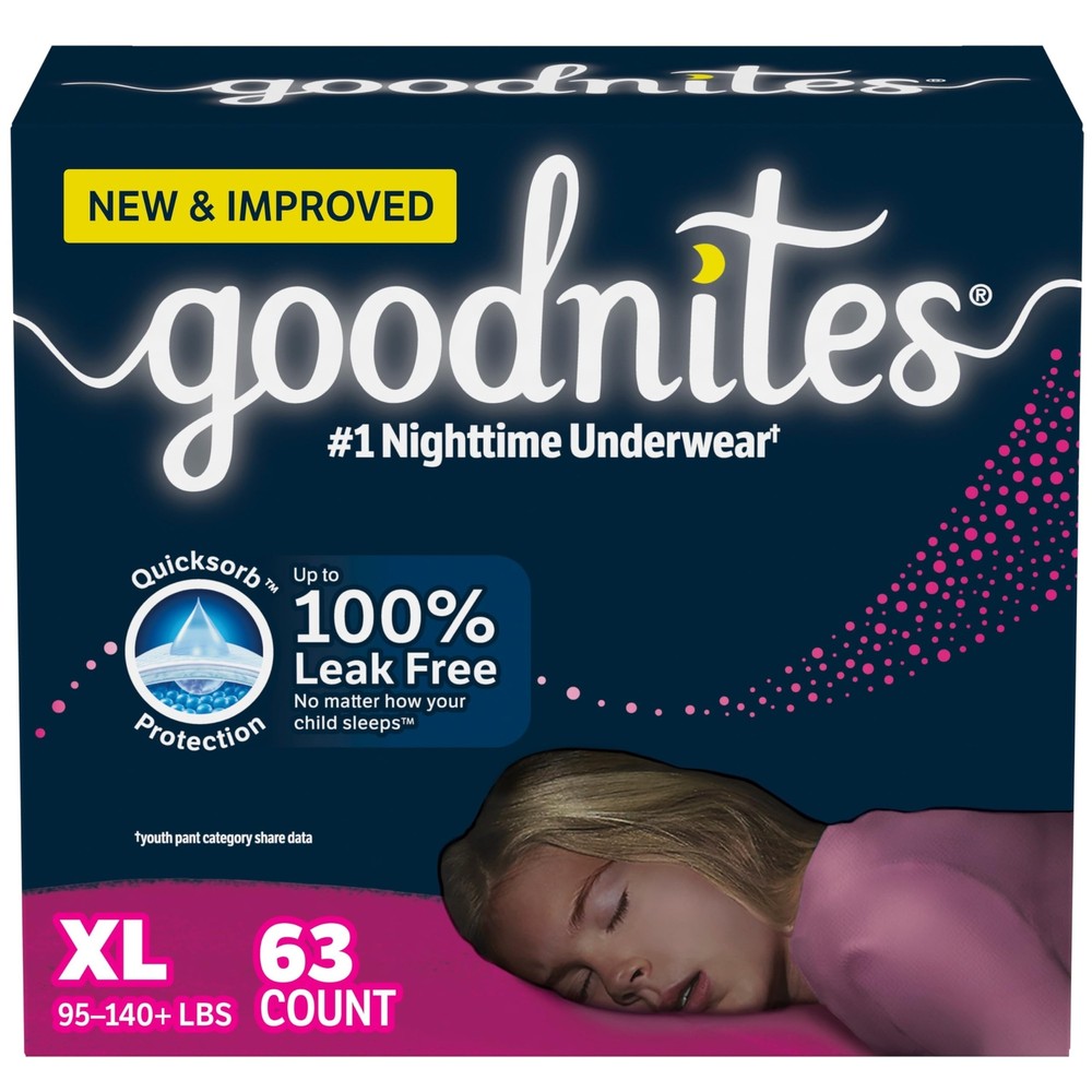 Goodnites Girls‘ Nighttime Bedwetting Underwear, Size Extra Large (95-140+ lb…