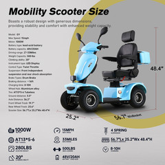 1000W 4 Wheels Mobility Scooters 500lbs Capacity 48V/20A 33 Miles Seniors Adults