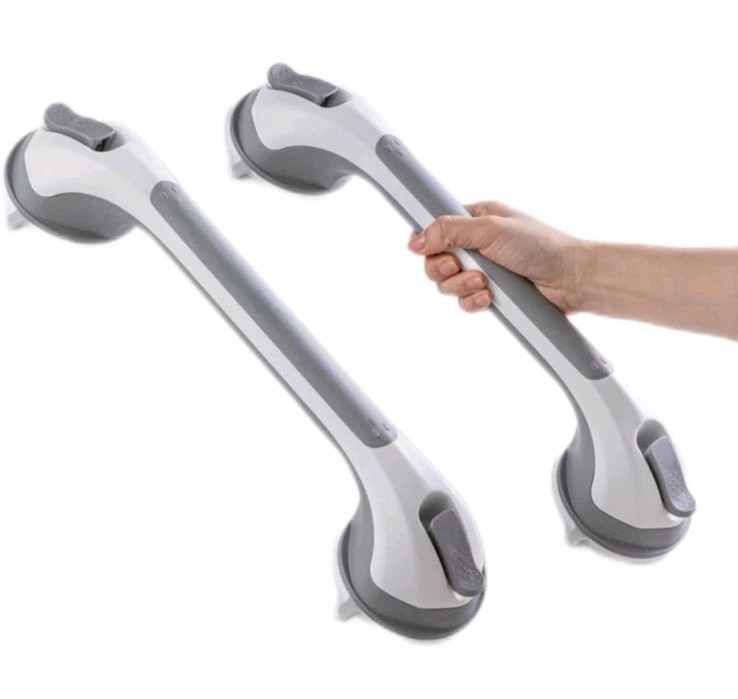 16.8-inch No Drill Grab Bars for Shower & Bathtub, Suction, Portable, Gray, (2)