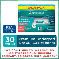 Assurance Unisex Premium Underpad for Adults, XL , Maximum Absorbency (30 Count)