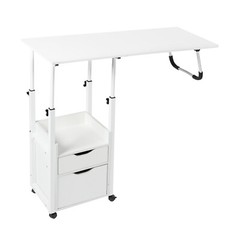 Movable Bedside Table Overbed Table w/ Wheels Adjustable Over Bed Desk 70-88cm