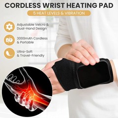 Cordless Wrist Heating Pad for Pain Relief – 5 Heat Levels & Vibration, 3000mAh