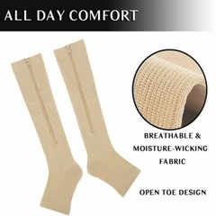 Zip Up Compression Socks Unisex High Leg Travel Sports Running Open Toe Stocking