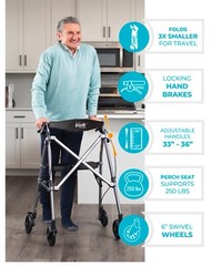 Stander Wonder Rollator Walker. Lightweight, Folding, Compact, Regal Rose NEW