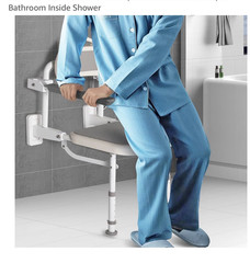 NEWTRY Wall-Mounted Folding Shower Seat w/ Armrests Back, 330 lb, White/Gray