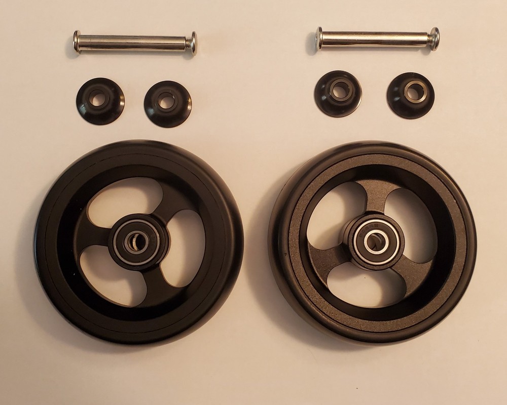 Pair (2) of 4″ Wheelchair Caster Wheels, (2) 5/16″ Axles, and (4) Cone Spacers