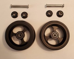 Pair (2) of 4″ Wheelchair Caster Wheels, (2) 5/16″ Axles, and (4) Cone Spacers