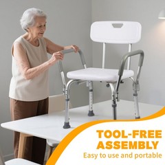 Heavy Duty Shower Chair with Arms and Back 350lbs Adjustable Bath Seat White