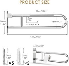 Toilet Grab Bar Support Rail 29.5 Inch, Anti-Slip Knurled Handicap Bathroom Safe