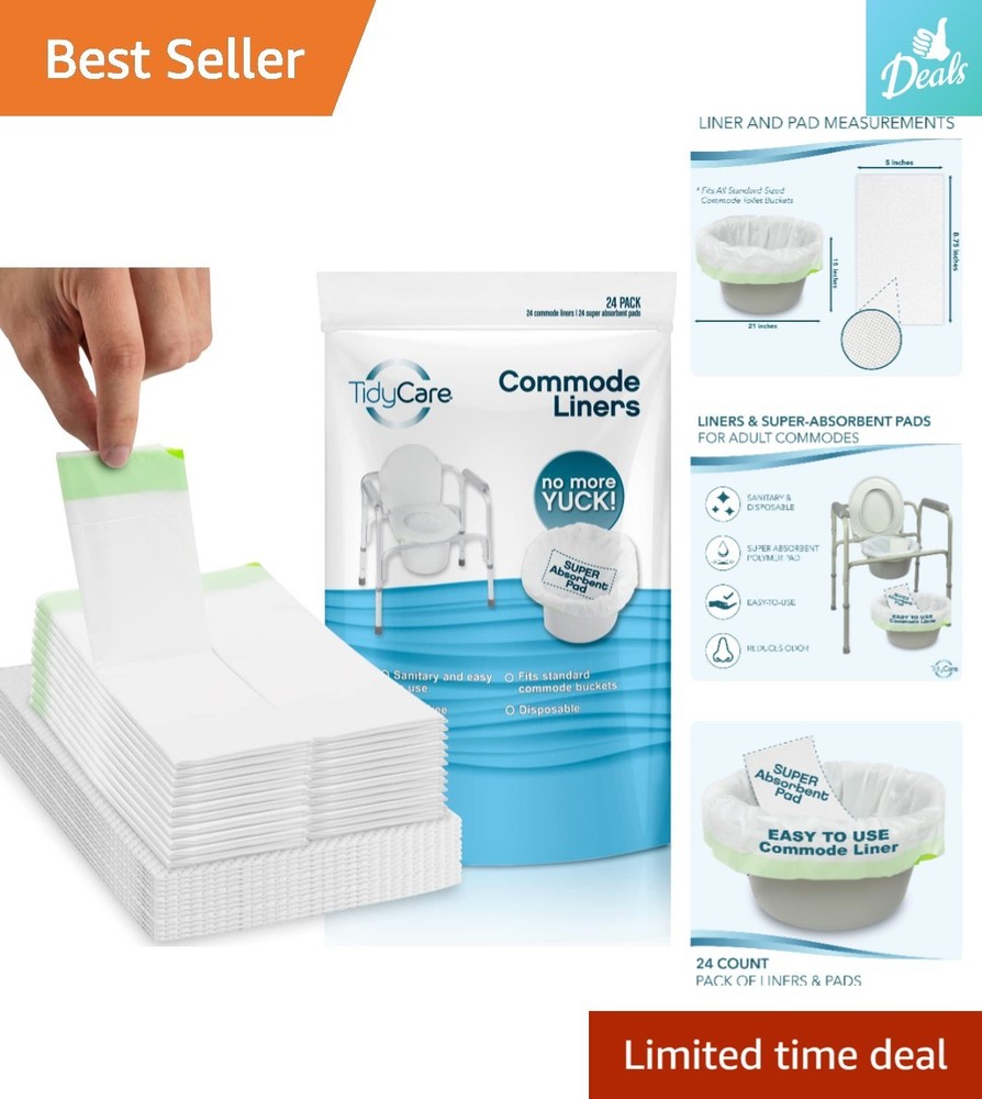 Easy-To-Use Commode Liners & Pads – 24 Pack Leak-Proof Solution for Caregivers
