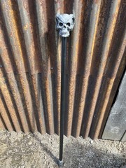 Black Metal Walking Cane with Silver Skull Decorative Handle for Adults