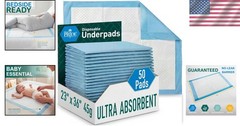 23×36 Blue/White Incontinence Bed Pads – 50 Count for Enhanced Hygiene & Comfort