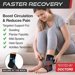 Ankle Brace Compression Sleeve for Sprains & Plantar Fasciitis Relief, Adjustabl