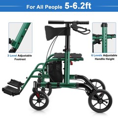 WALKMATE Rollator Walker Transport Chair Adjustable Folding 10” Wheelchair Green