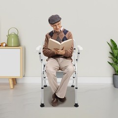 330lb Toilet Chair Bedside Commode w/ Bed Pan 3* EVA Seat Pads Height Adjustable