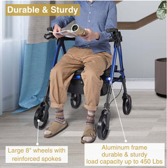 Yescom Rollator w/Seat – Upright Bariatric Walker w/8″ wheels- 18″x16″ Seat Blue