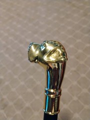 Walking Cane Decorative Gold Tone Dog Head Handle, Black Gold, Metal
