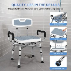 Adjustable Shower Chair W/ Arms & Back Heavy Duty Bathtub Seat Frame 550lbs