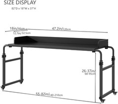 Overbed Table W/ 360° Wheels Queen Size Mobile Bed Desk Recliner Table Over Bed