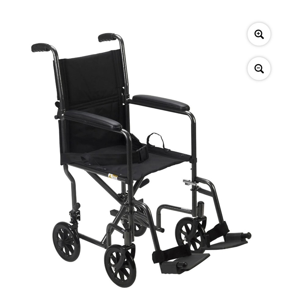 Transport Wheelchair Black Foldable Padded Armrests Seat Belt Swing Away Legs