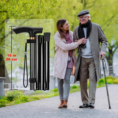 Folding Cane – Adjustable Height Walking Stick with T Handle & Wrist Strap
