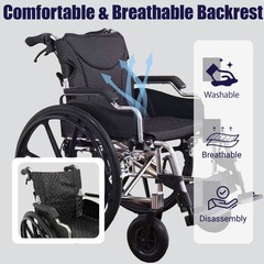 Aluminum Alloy Transport Wheelchair. 20″ Seats. With front and Rear Locking Hand