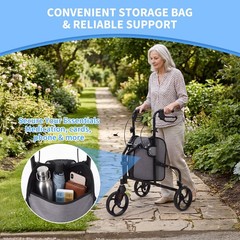 Lightweight 3 Wheel Upright Rollator Walker 8in Wheels Folding Mobility Aid